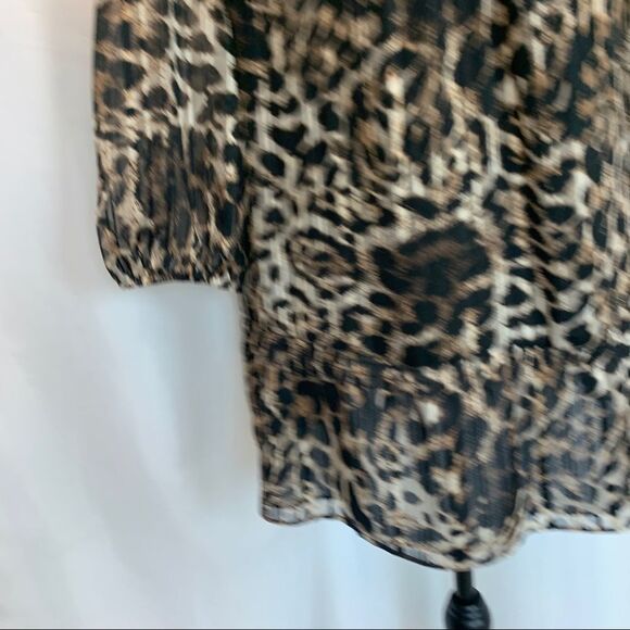 Laura Petites Leopard animal print chiffon sheer transparent beaded blouse Sz XL - Picture 8 of 13